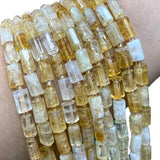 Natural Citrine Faceted Cylinder Beads 15''