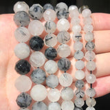 Natural Faceted Rutilated Quartz Gem Stone Beads 7.5inch