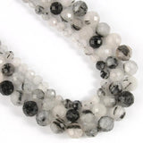 Natural Faceted Rutilated Quartz Gem Stone Beads 7.5inch