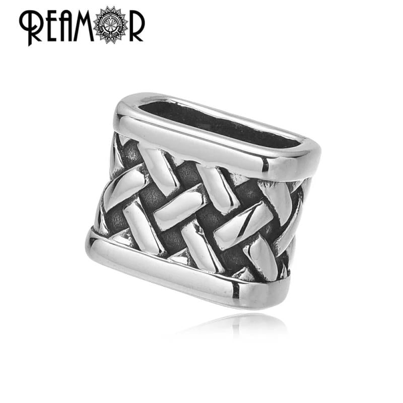 3pcs Stainless Steel Weave Texture Beads 12x6mm Square Hole