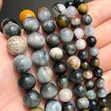 6-8-10mm Hawk's Eye Stone Beads Natural Eagle Eye Round Beads 15''Inches