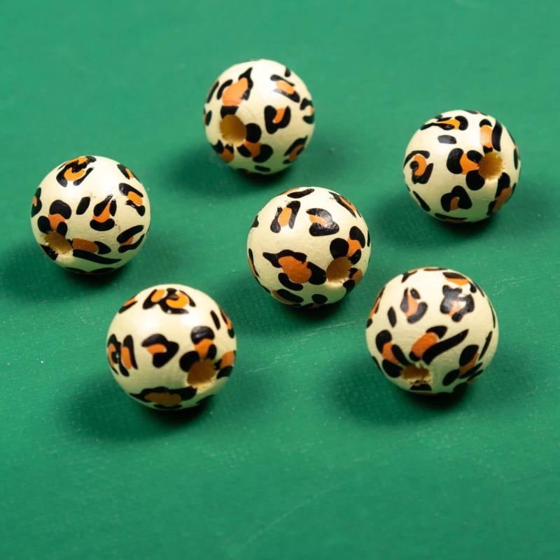 20Pcs Brown Leopard Wood Beads 16mm Round Spacer Beads for DIY Jewelry Making