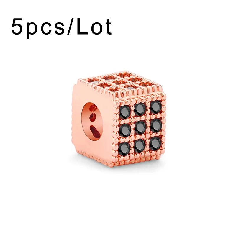 5pcs 6x6mm Square Pave Zircon Beads Copper Small Beads For Jewelry Making