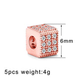 5pcs 6x6mm Square Pave Zircon Beads Copper Small Beads For Jewelry Making