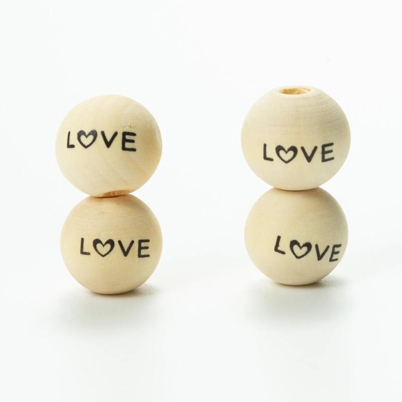 20Pcs 16mm Natural Wooden Beads Word Printed Crafts Kid Toy Jewelry Bracelet