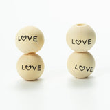 20Pcs 16mm Natural Wooden Beads Word Printed Crafts Kid Toy Jewelry Bracelet