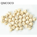 20Pcs 16mm Natural Wooden Beads Word Printed Crafts Kid Toy Jewelry Bracelet