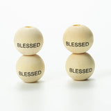 20Pcs 16mm Natural Wooden Beads Word Printed Crafts Kid Toy Jewelry Bracelet