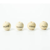 20Pcs 16mm Natural Wooden Beads Word Printed Crafts Kid Toy Jewelry Bracelet