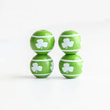 St. Patrick's Green Lucky Clover Pattern Wood Beads for DIY Crafts
