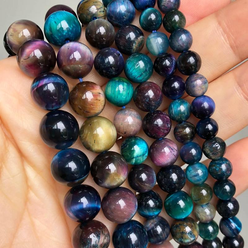 Multicolor Tiger Eye Stone Beads Round Spacer Beads 15''