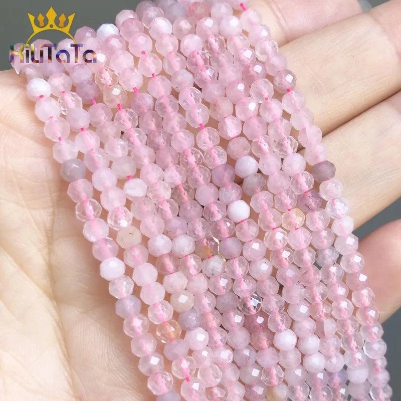 Pink Quartz Faceted Stone Beads 15'' for Jewelry Making