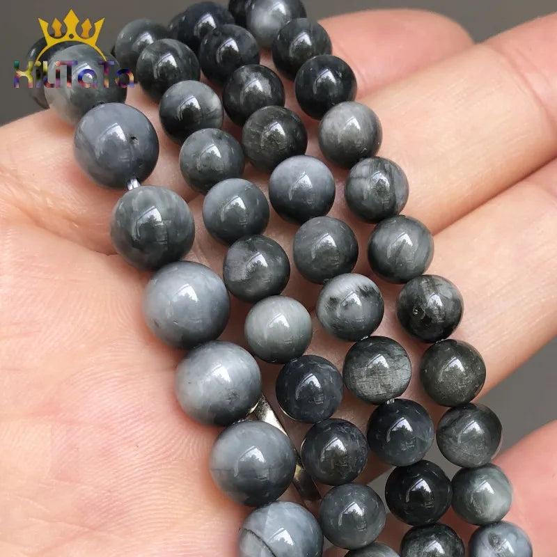Hawk's Eye Round Natural Stone Beads 7.5''