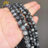 Hawk's Eye Round Natural Stone Beads 7.5''