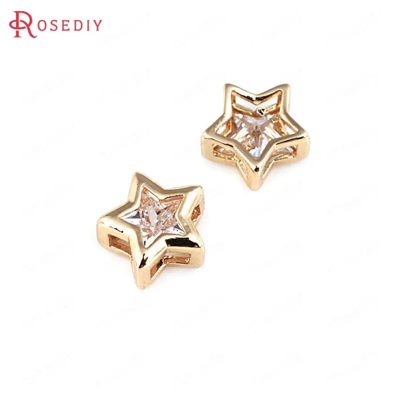 4pcs 9mm High Champagne Brass Zircon Star Spacer Bracelet Beads