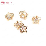 4pcs 9mm High Champagne Brass Zircon Star Spacer Bracelet Beads