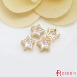 4pcs 9mm High Champagne Brass Zircon Star Spacer Bracelet Beads