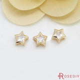 4pcs 9mm High Champagne Brass Zircon Star Spacer Bracelet Beads