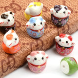 5pcs 18mm Lucky Cat Colorful Ceramic Beads for Jewelry Making