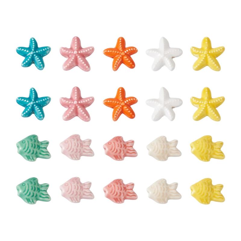 20Pcs Ceramic Fish Starfish Beads Porcelain Charms For DIY Jewelry