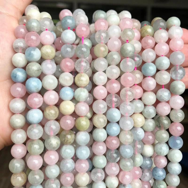 Natural Colorful Morganite Stone Beads Round Loose Beads 15 inche/strand