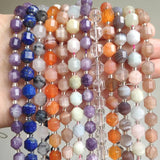 Natural Faceted Stone Beads Epidotes Amethyst Quartz Agate Amazonite 7.5''