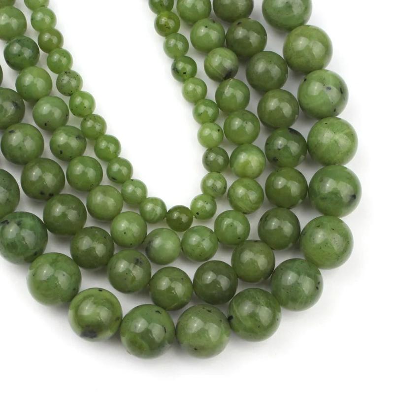 7.5%22 Green Canadian Jade Beads Round Loose Beads