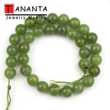 7.5%22 Green Canadian Jade Beads Round Loose Beads