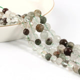 Green Ghost Quartz Beads Crystal Round Loose Spacer Stone Beads 7.5''