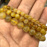 Yellow Rutilated Quartz Round Gemstone Beads 4-12MM