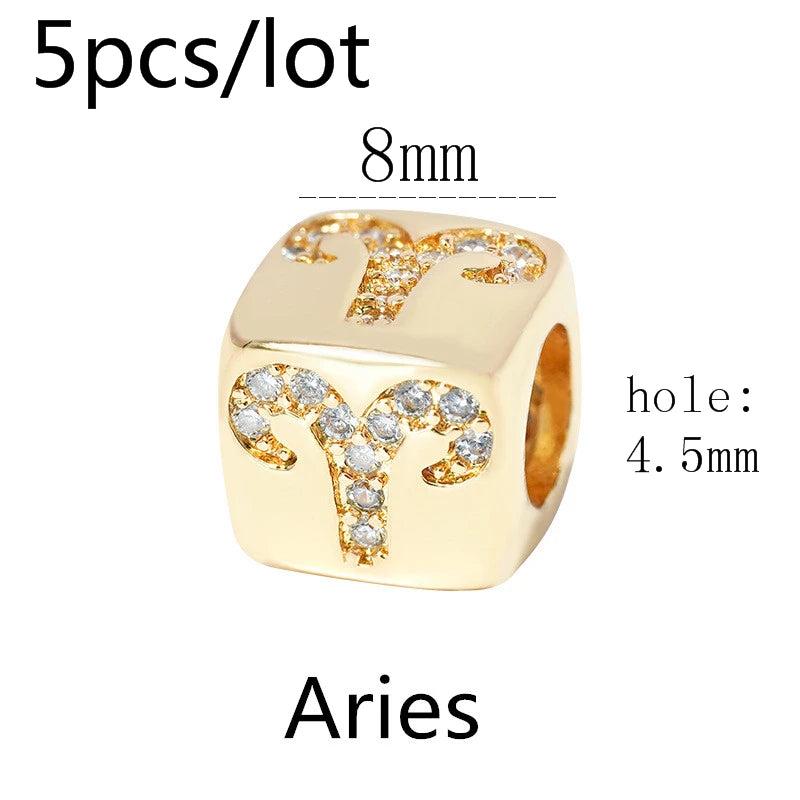5pcs Square CZ Spacer Beads Copper DIY Bracelet Jewelry Finding
