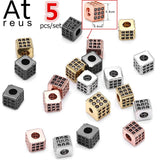 5pcs Square CZ Spacer Beads Copper DIY Bracelet Jewelry Finding