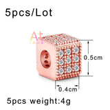 5pcs Square CZ Spacer Beads Copper DIY Bracelet Jewelry Finding