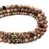 Pink Rhodonite Round Gem Stone Beads 15''