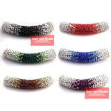 45MM Disco Pave Long Crystal Tube Beads for Bracelet 6 Colors