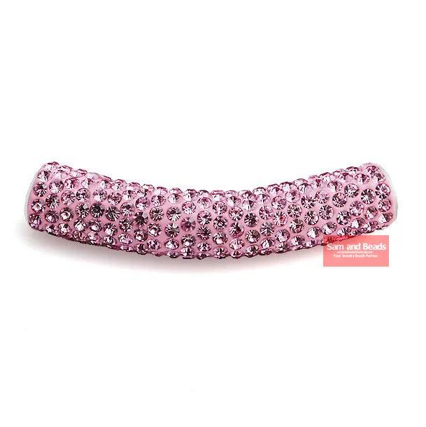 45MM Disco Pave Crystal Tube Beads for Bracelet 5Pcs