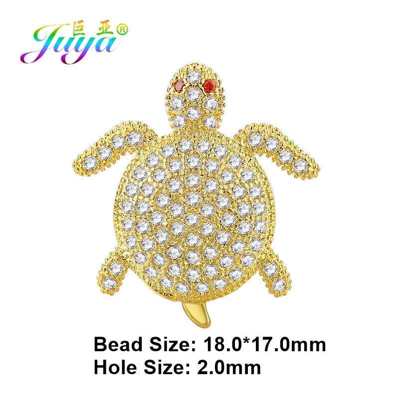 3pcs/lot Small Hole Charms Beads Cubic Zirconia Sea Turtle Metal Beads
