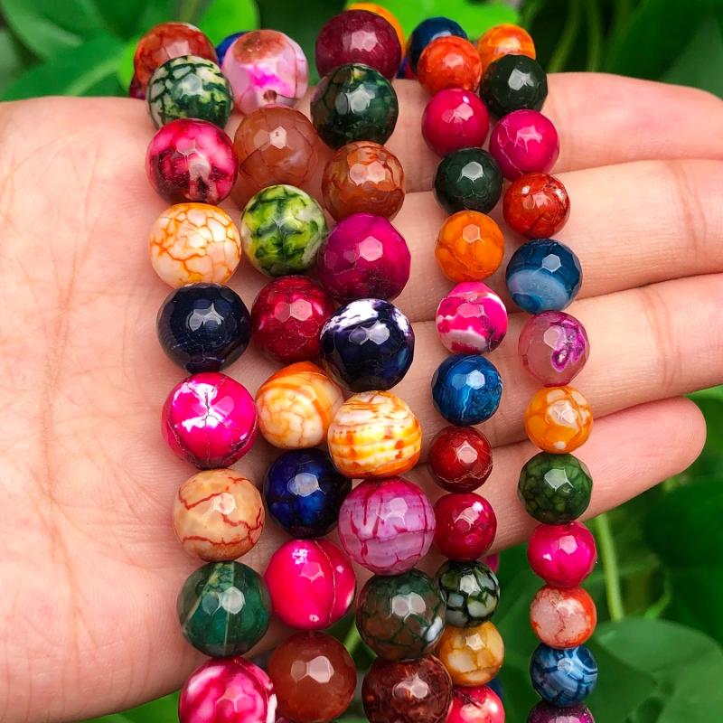 Faceted Multicolor Fire Agates Stone Beads Loose Spacer Round Beads 8/10/12mm
