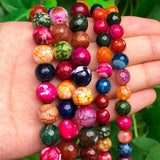 Faceted Multicolor Fire Agates Stone Beads Loose Spacer Round Beads 8/10/12mm