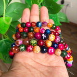 Faceted Multicolor Fire Agates Stone Beads Loose Spacer Round Beads 8/10/12mm