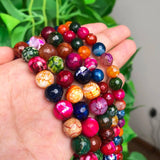 Faceted Multicolor Fire Agates Stone Beads Loose Spacer Round Beads 8/10/12mm