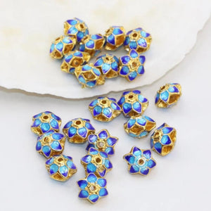 10pcs Gold-Color Flower Hollow Cloisonne 9mm Spacers Beads Jewelry Findings