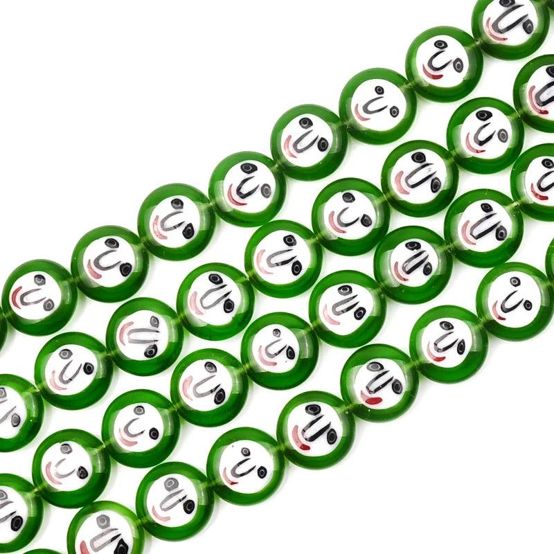 12mm Smiley Lampwork Glazed Glass Round Beads Flat Beads