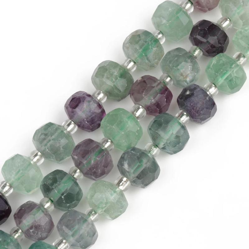 Fluorite Faceted Column Beads 8x6mm for Jewelry Making