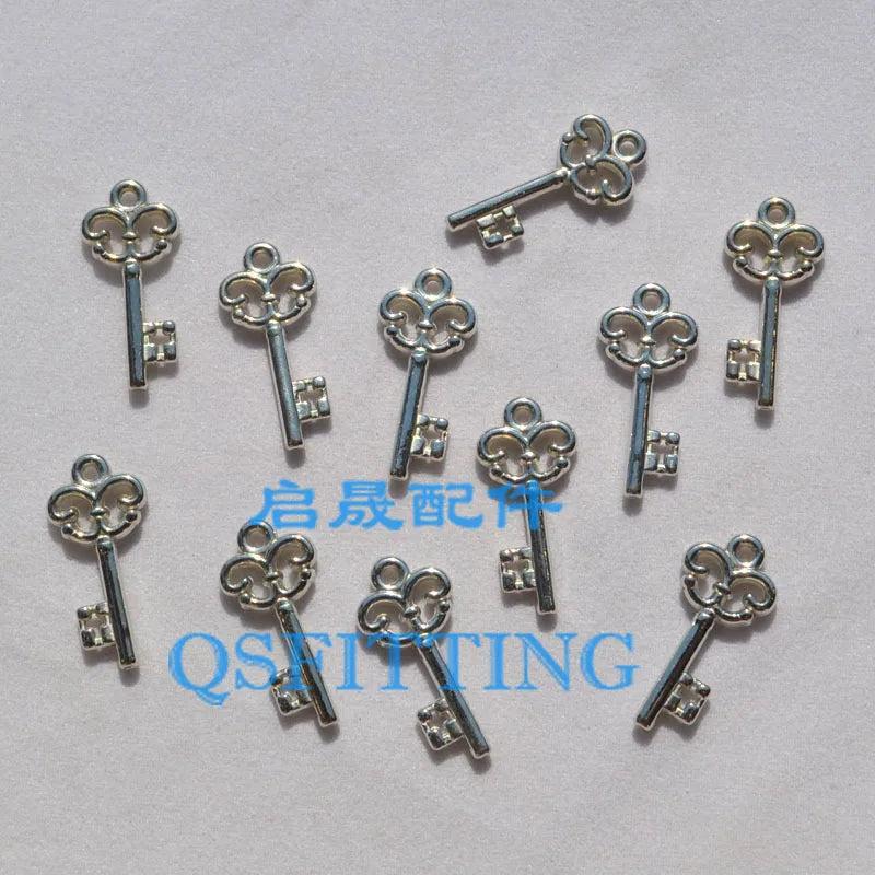 22*10MM Cartoon Key CCB Beads, Acrylic Charms, Silver Plated