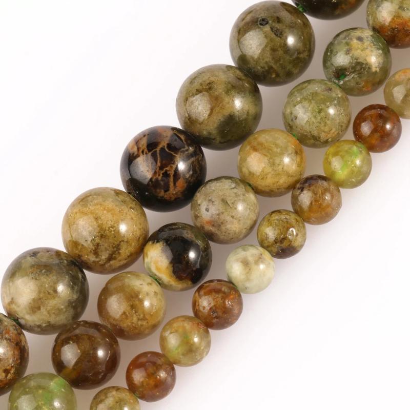 Green Garnet Minerals Round Beads for Jewelry Making 7.5/15inch