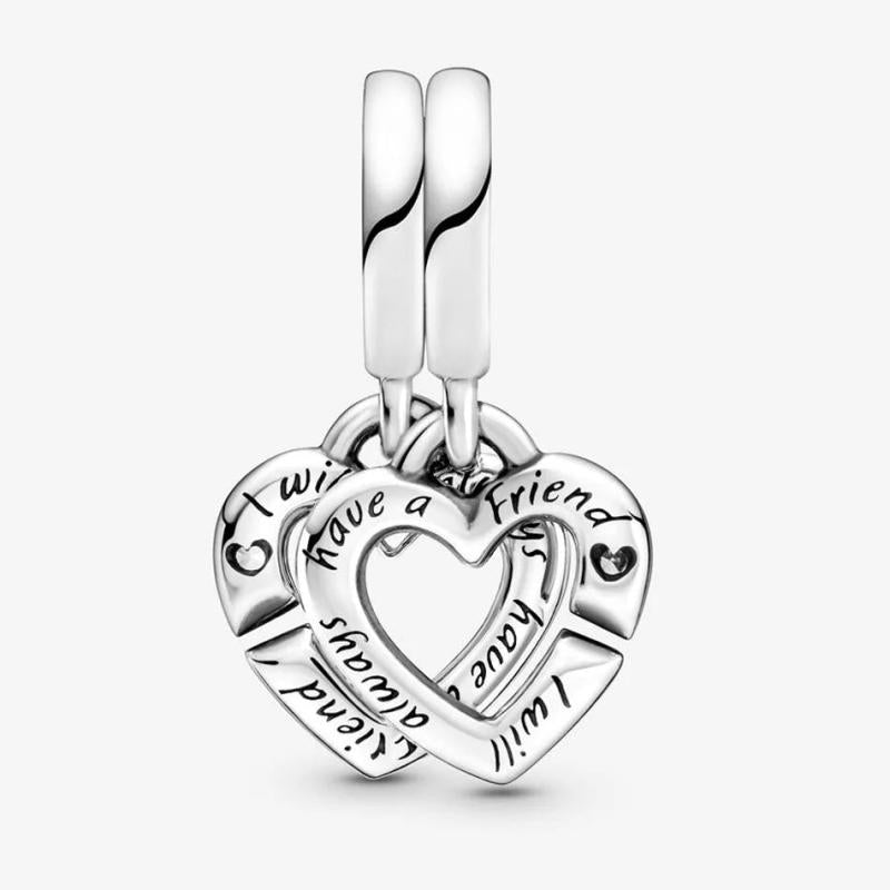 Sister Hearts Split Charm Bracelet Dangle Bead Linked Bangle