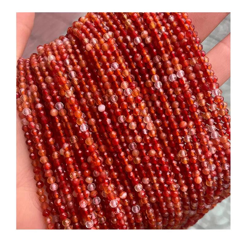 3mm 4mm Red Carnelian Faceted Agate Beads Strand