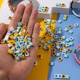 30PCS Colorful Enamel Beads Square Shape Elastic Bracelets Tile Bead