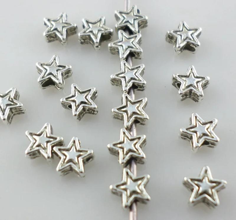 300pcs Tibetan Silver Small Star Charm Spacers Beads 2x4mm